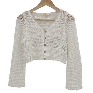 Rebellion Again Cream Crochet Cropped Cardigan XS Boho Beachy‎ Festival Western